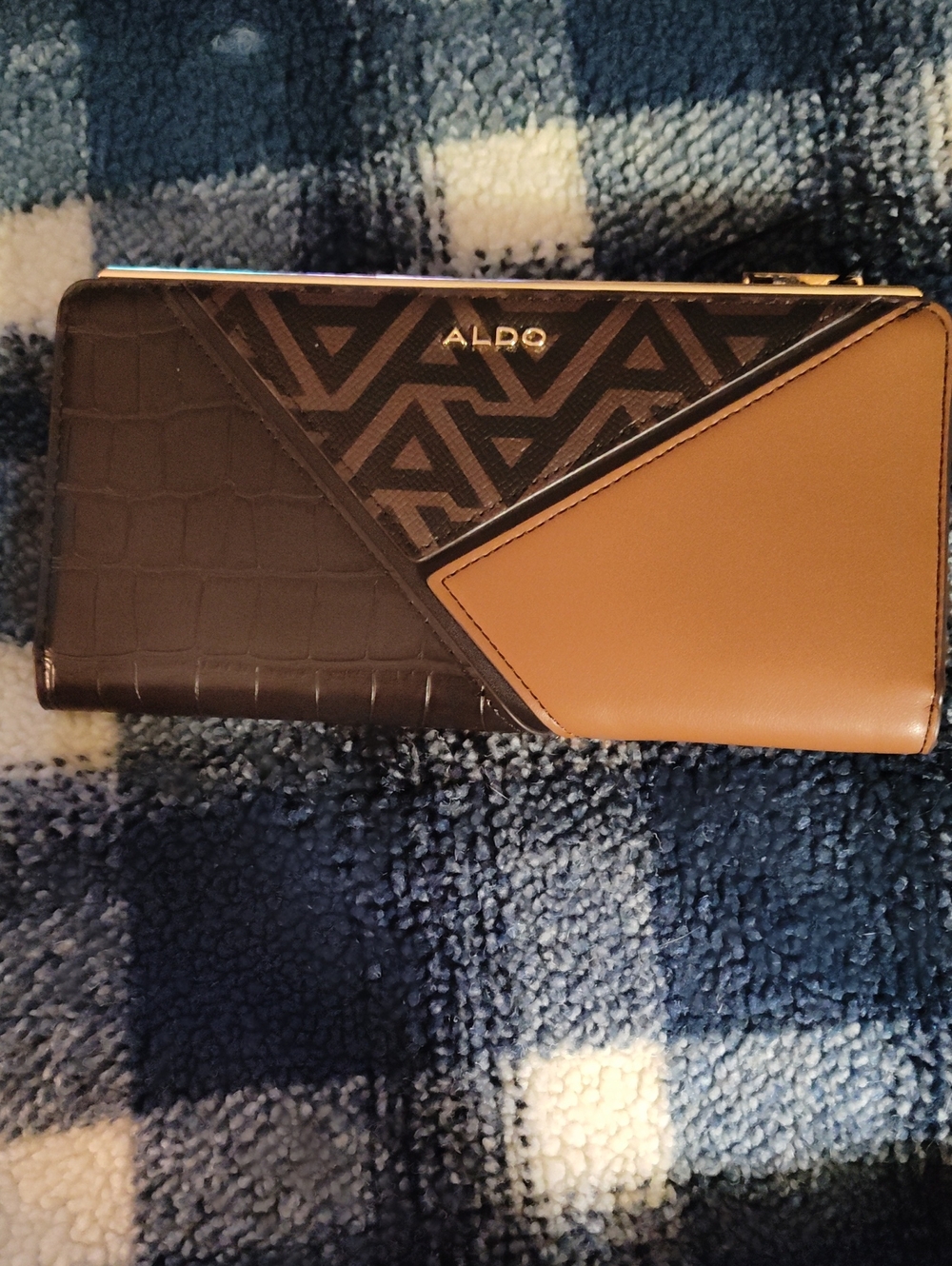 ALDO Black & Tan Geometric Panel Women's Wallet NWT